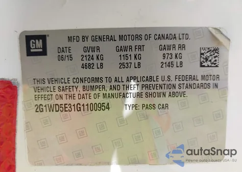 2016 Chevrolet Impala Limited Police из США, поврежденный, VIN 2G1WD5E31G1100954